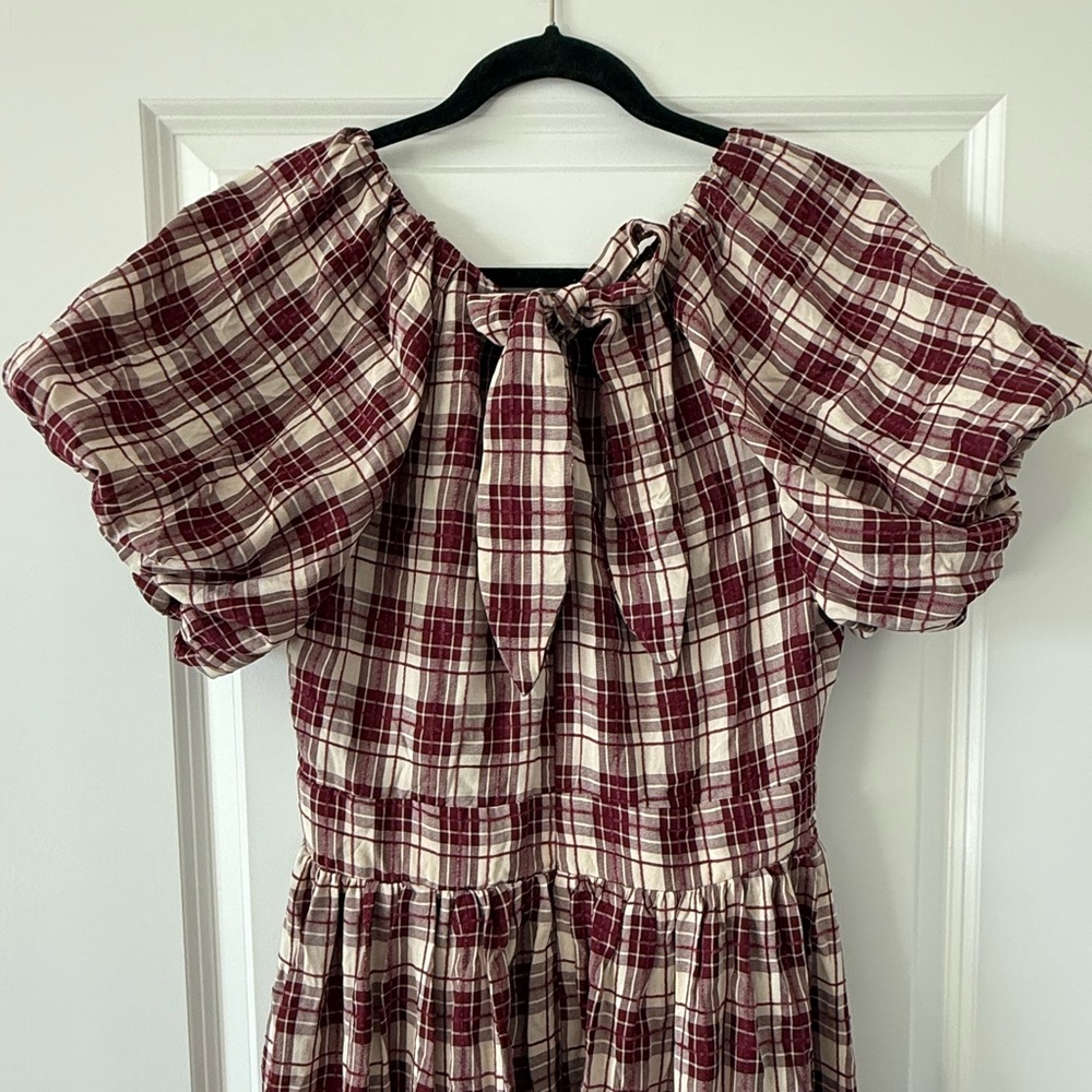 NWT En Saison Burgundy Plaid Midi Dress - Picture 6 of 8